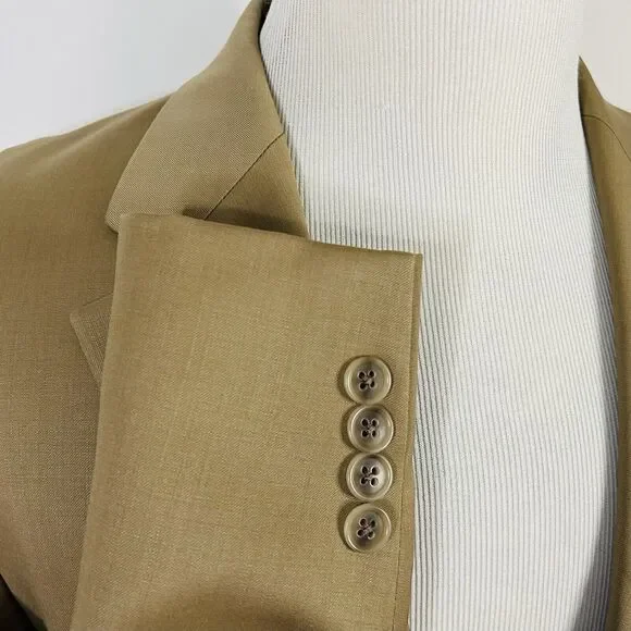Chaps 40R Suit 32x28 Flat Front Beige 100% Wool Two Button Lined Vented